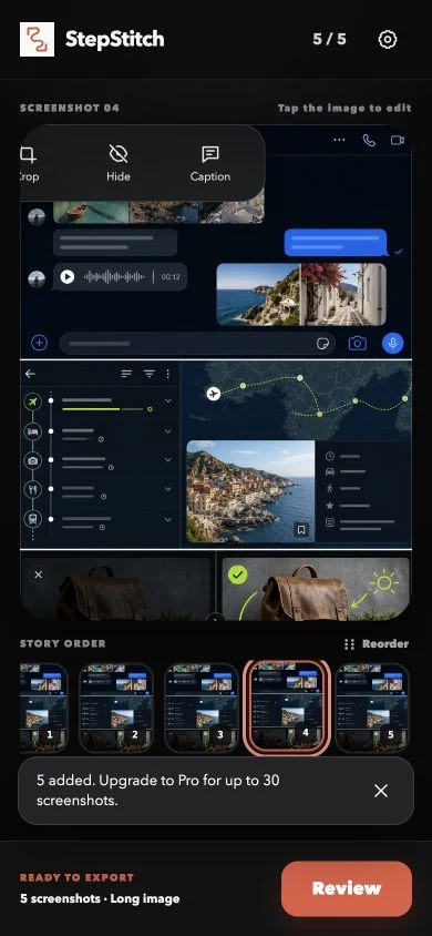 Screenshot walkthrough editor in StepStitch
